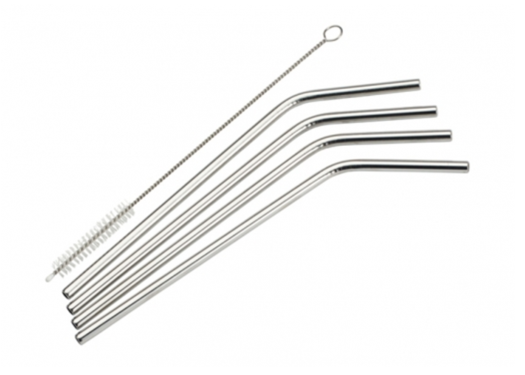 Winco, Stainless Steel Drinking Straws (Set of 4, Straight/Curved)